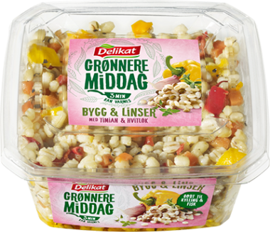 Pakningsbilde Delikat grønnere middag - bygg og linser