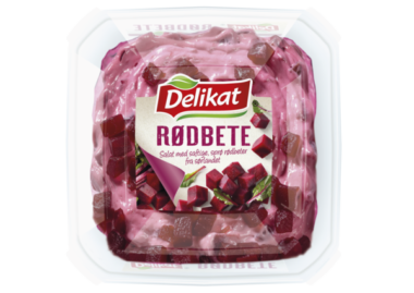 Delikat rødbetsalat. Pakningsbilde.