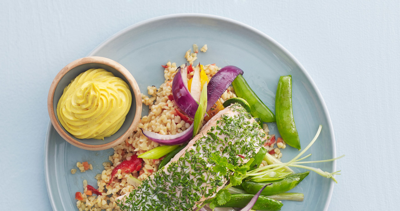 Laks og Mills Sandwichmajones med curry