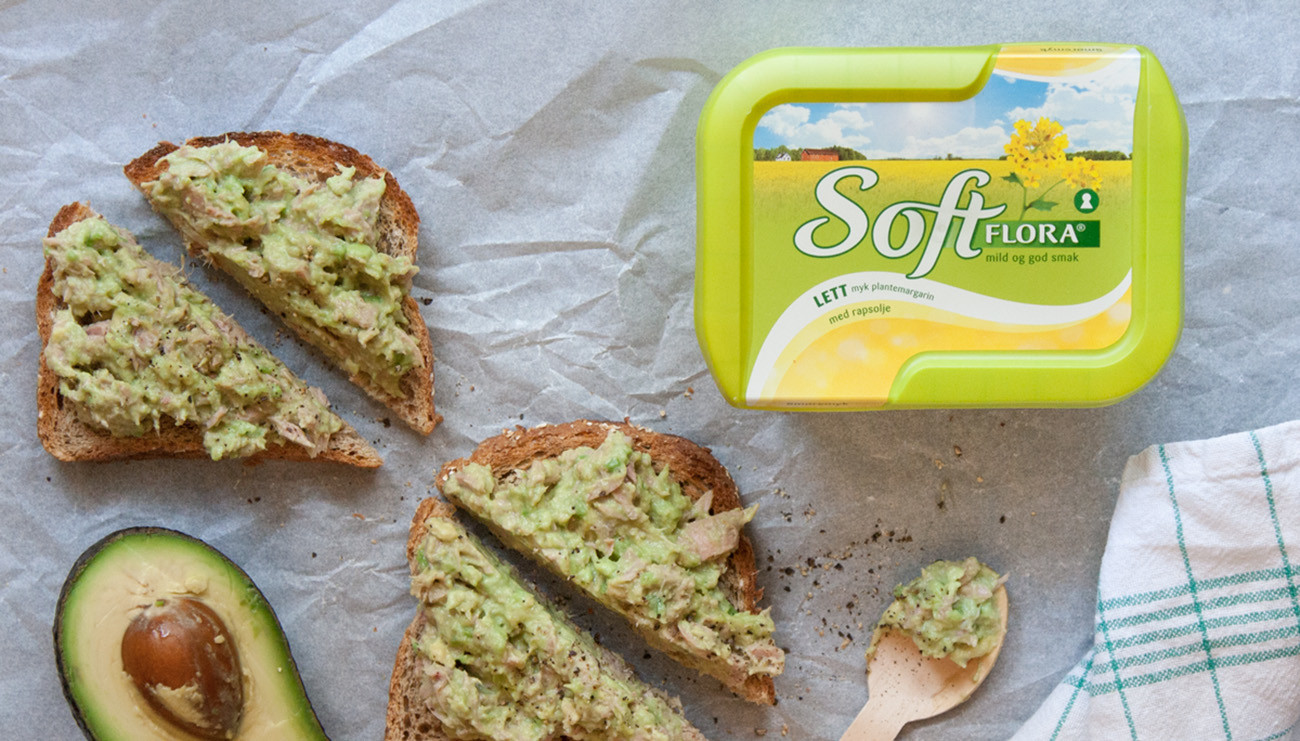 Brød med Soft Flora Lett og avocado
